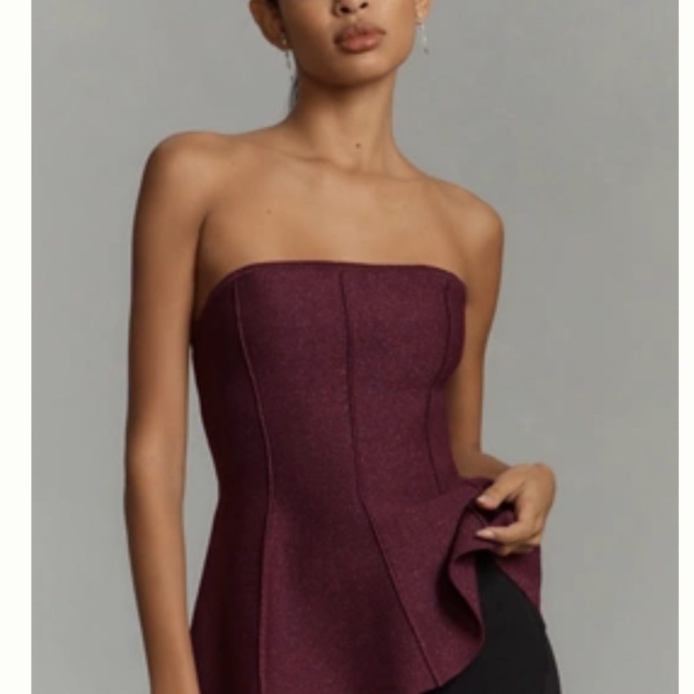 Anthropologie Strapless Peplum Crop Top in Plum